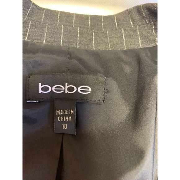 Bebe Gray Metallic Trim Striped Blazer Size 10 - Picture 7 of 10